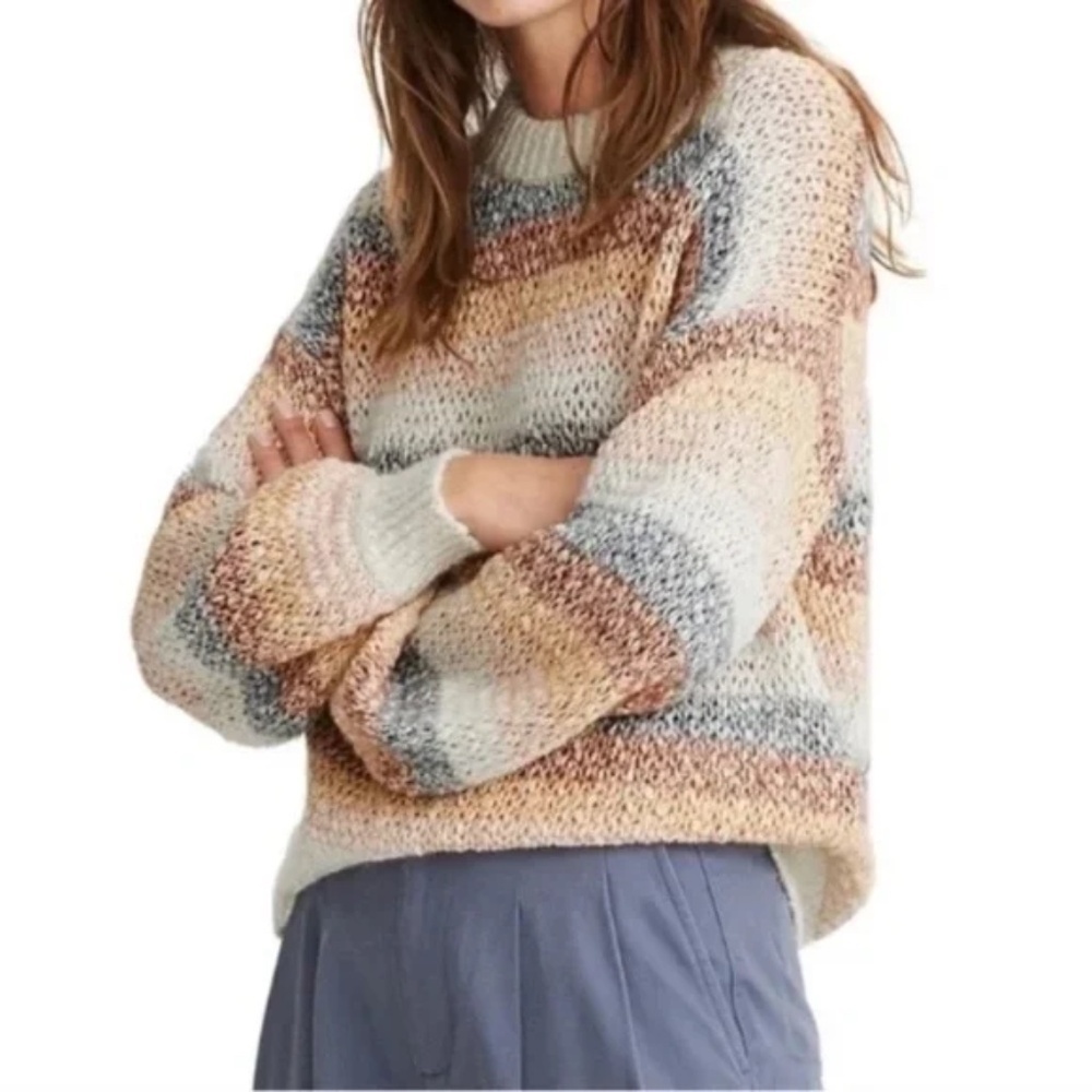 Madewell Baez Pullover Sweater in Rainbow Stripe Alpaca Wool Blend Size XS